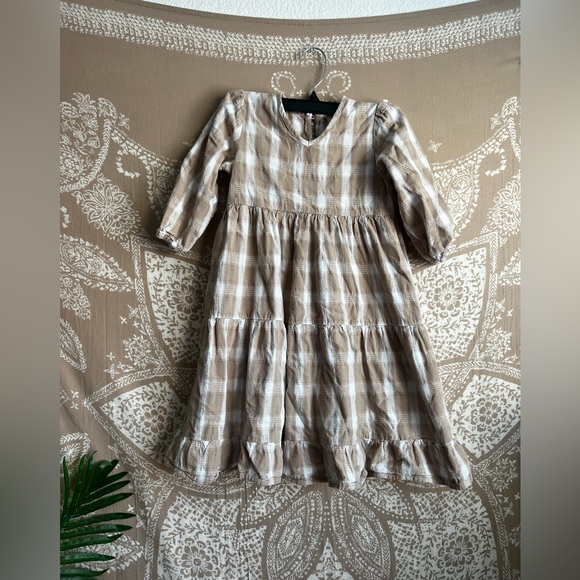 Rylee + Cru Tan Plaid Kids Casual Dress - Picture 2 of 4